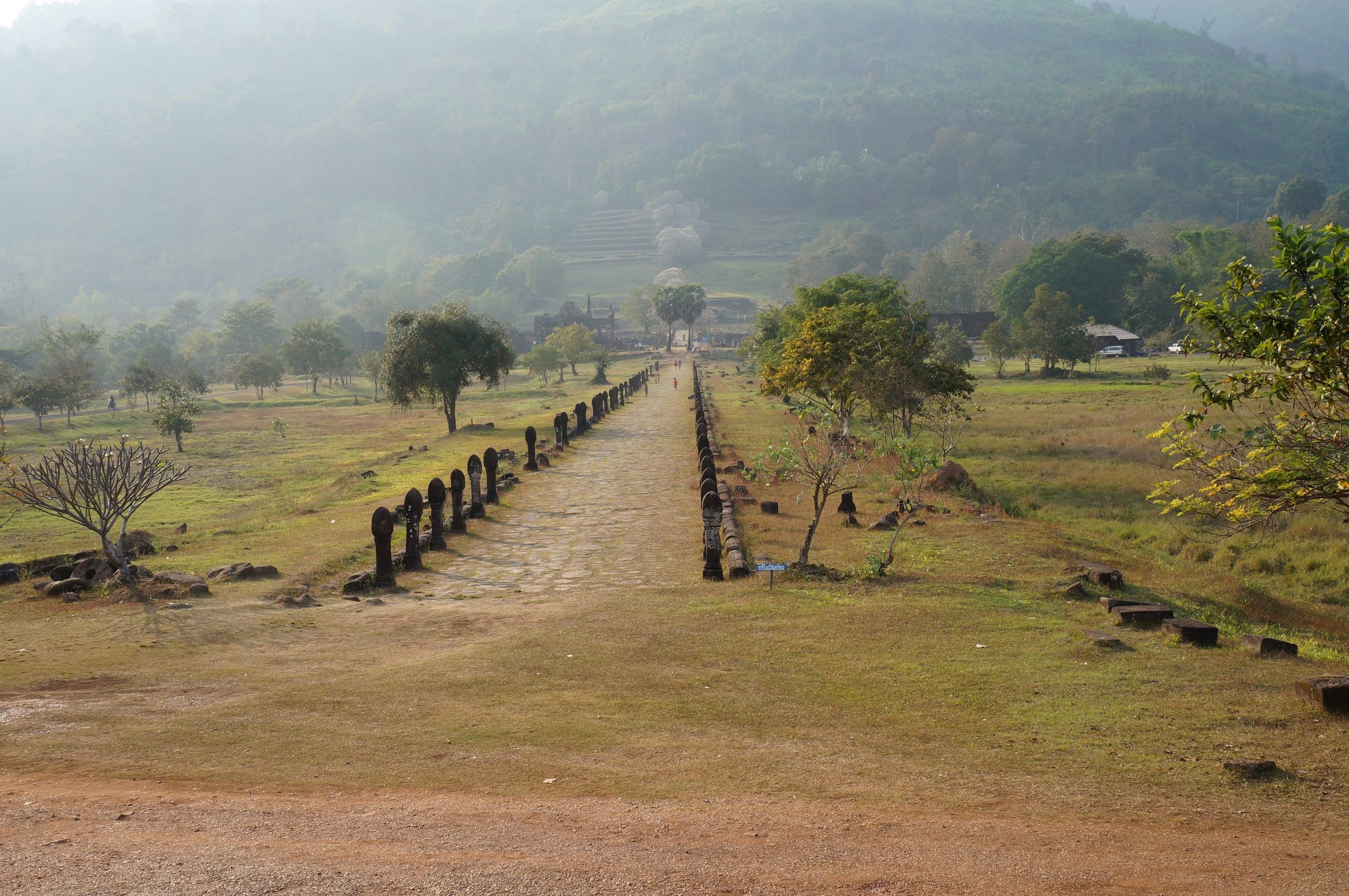 The Vat Phou processional causeway in the morning haze