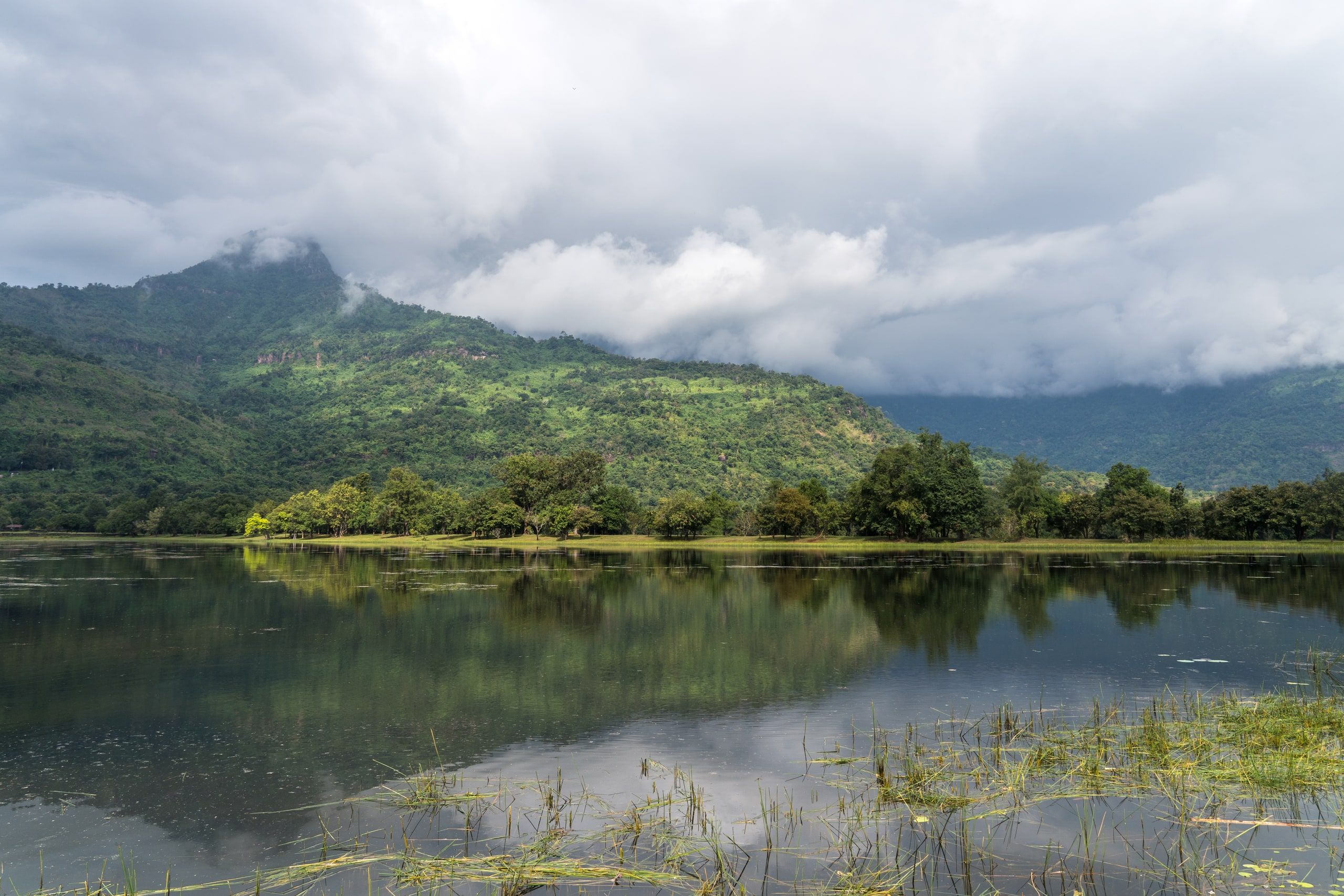 The central baray at Vat Phou and Phou Kao in the clouds