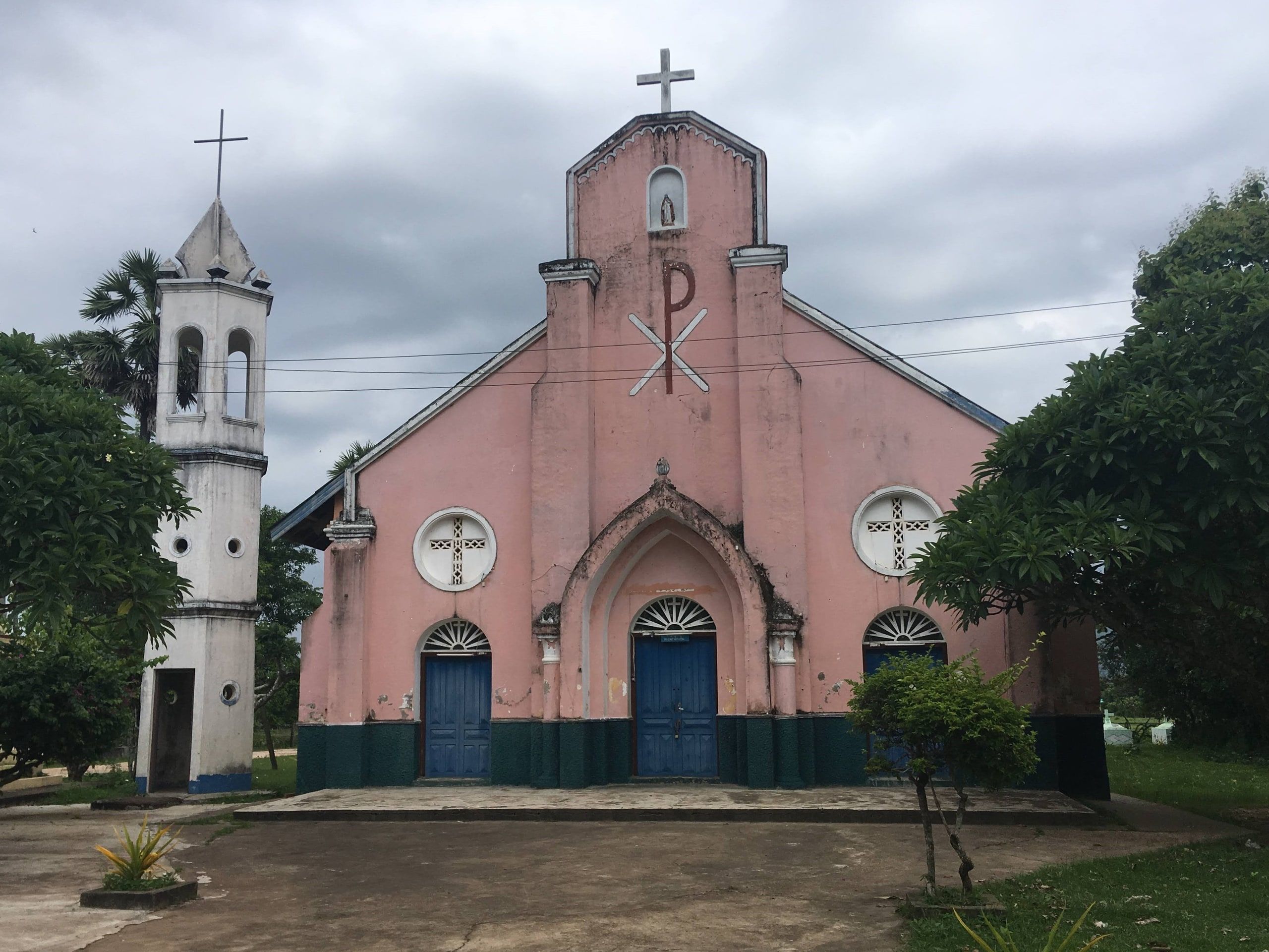 The pink church at Muang Kao, near Champasak