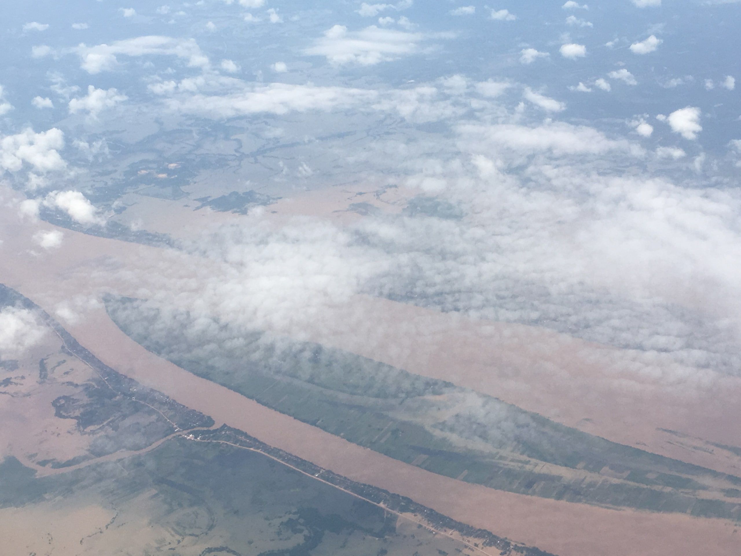 The brown Mekong seen from the air over Kratie province