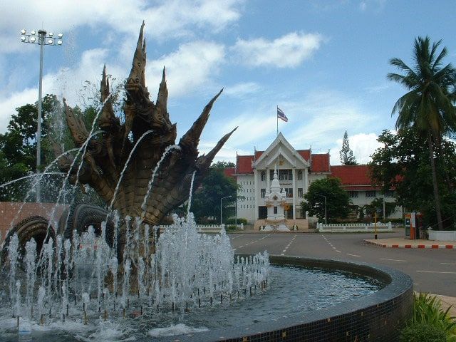 The naga fountain in front of Nong Khai's old city hall