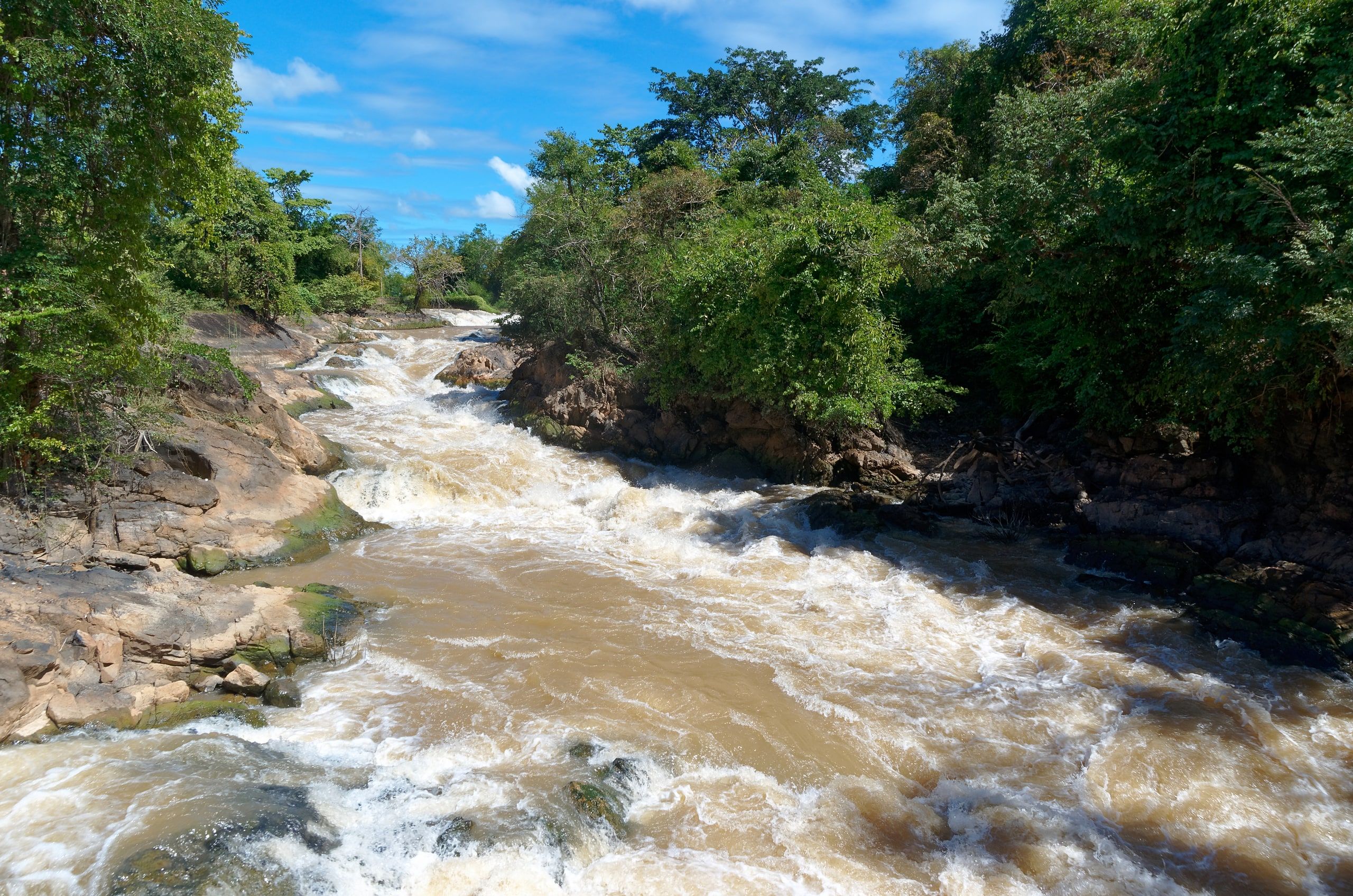 A Mekong channel in rapids near Li Phi falls