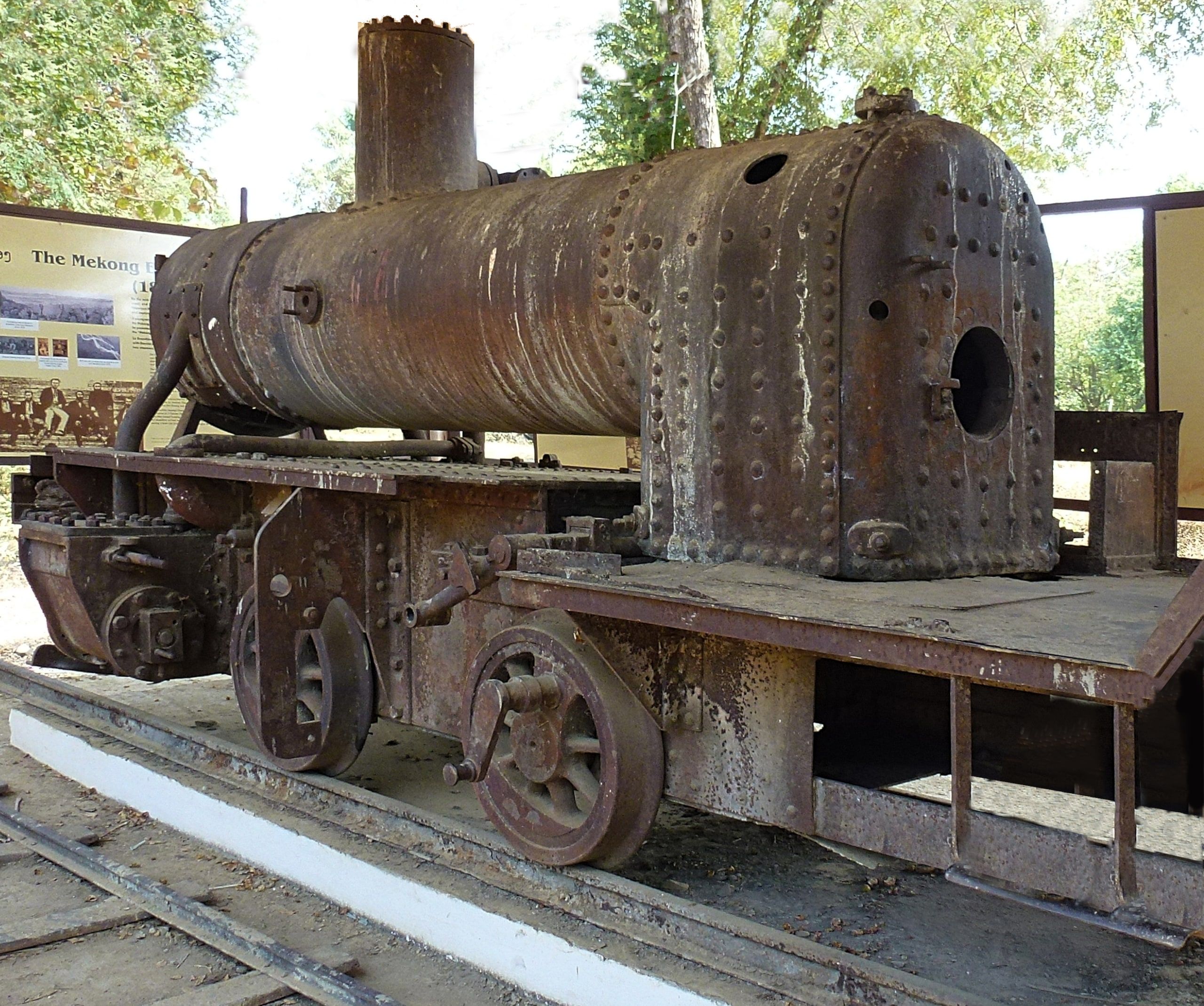 The old locomotive of the French railway on Don Khon, under its shelter