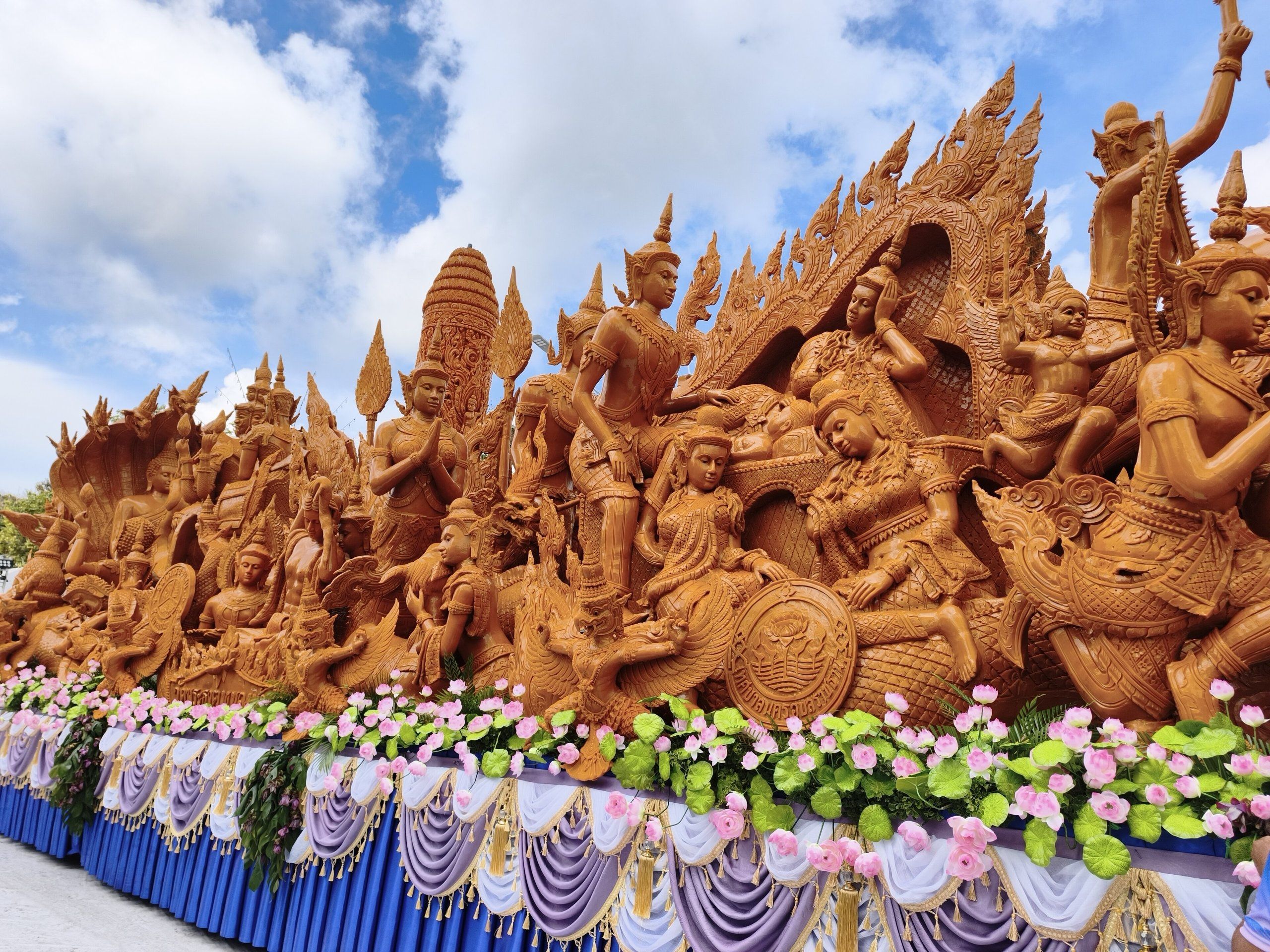 A carved wax float at the Ubon Ratchathani Candle Festival, July 2026