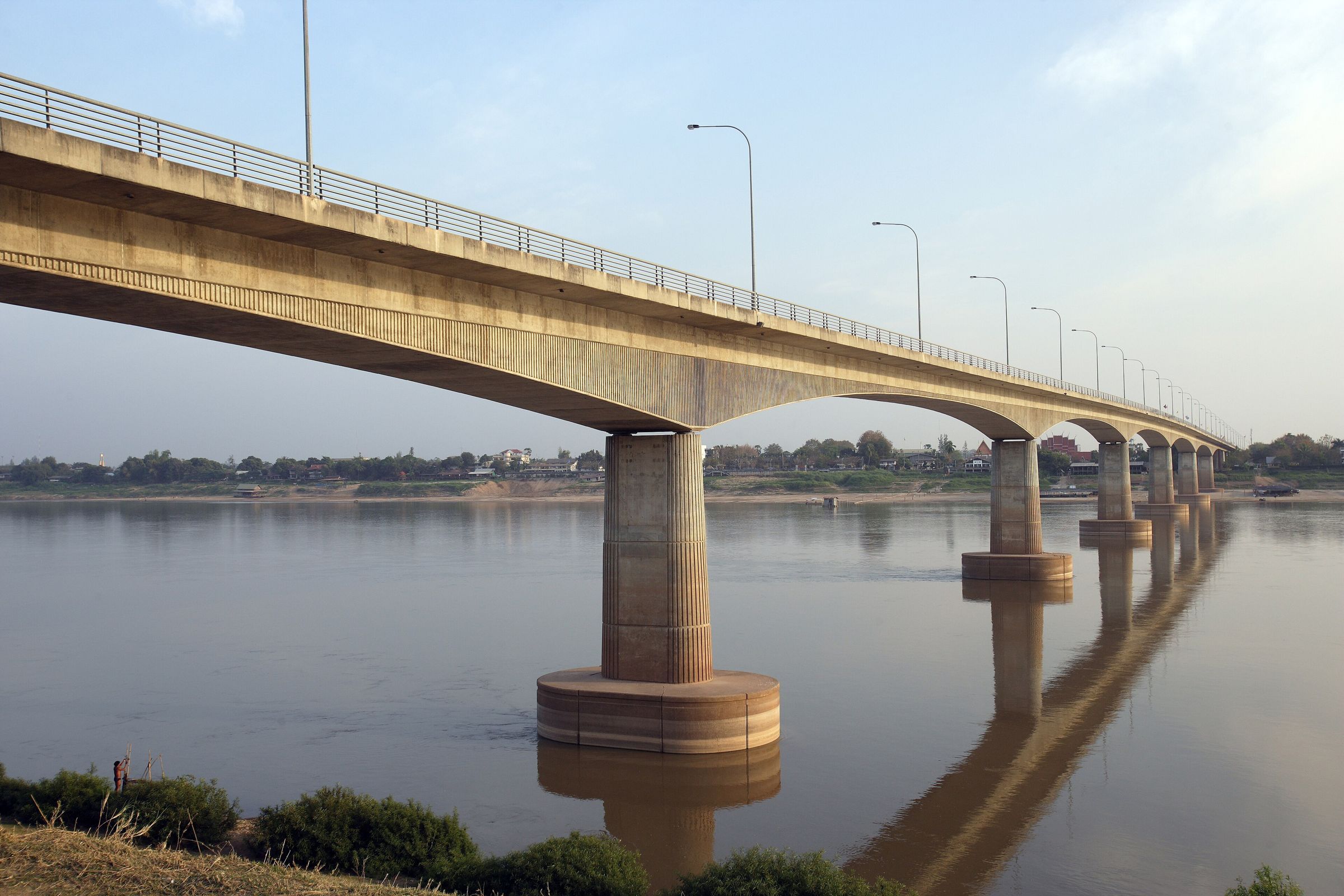 The first Thai-Lao Friendship Bridge crossing the Mekong on concrete piers between Nong Khai and Vientiane
